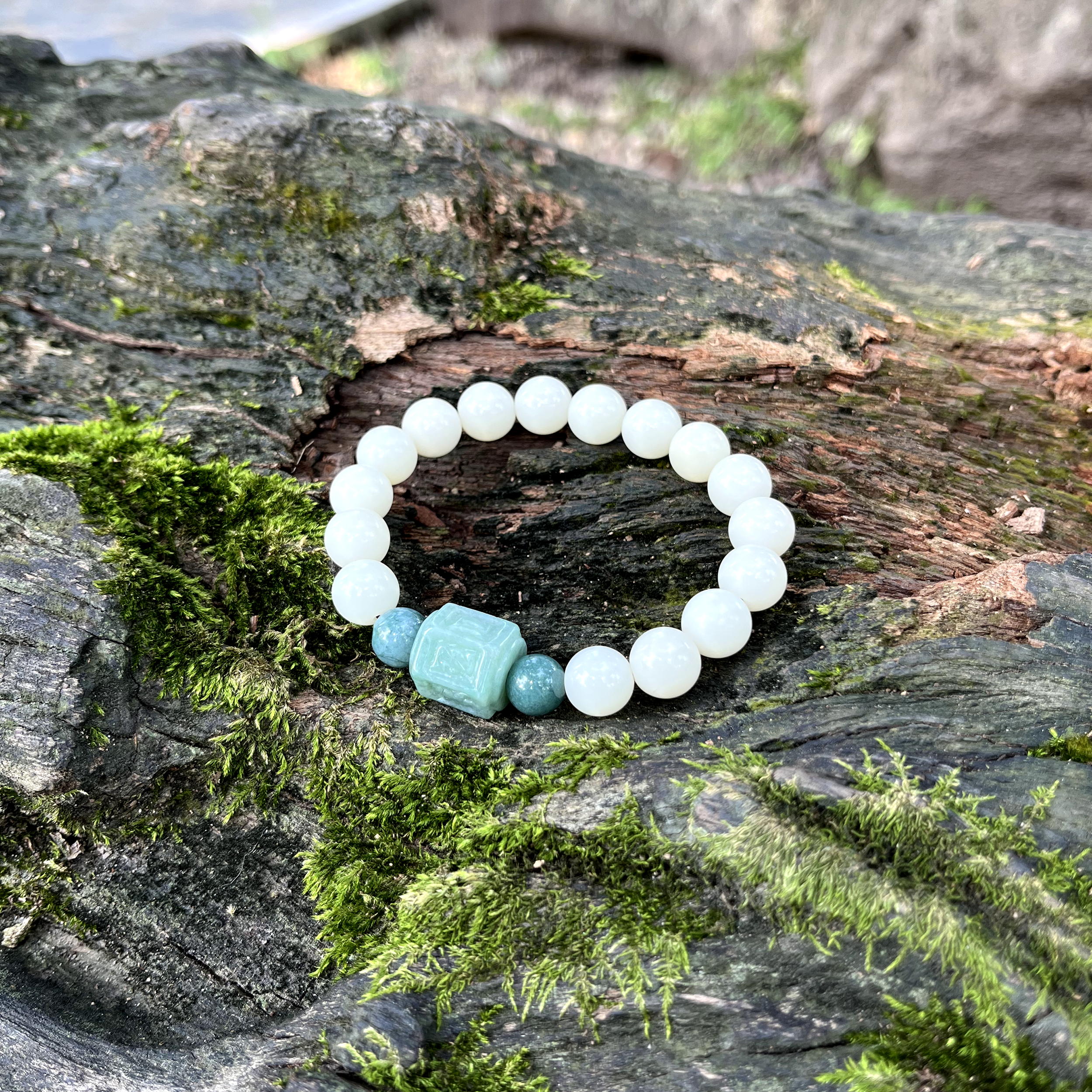 Vòng tay bạch ngọc bồ đề phối ngọc cẩm thạch