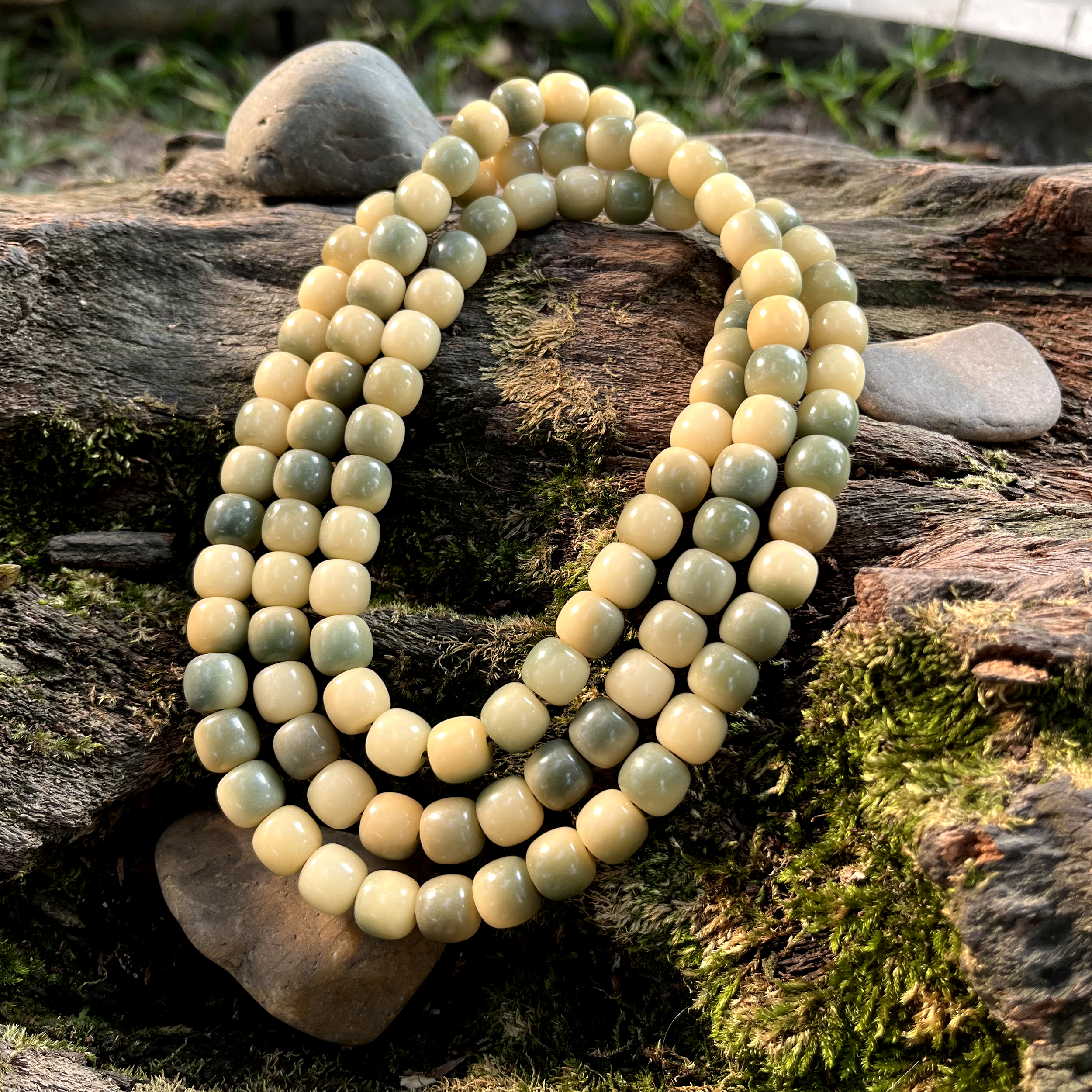 Chuỗi bồ đề 108 hạt màu xanh loang kem phong hoá tự nhiên